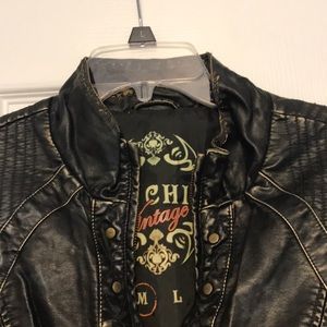 Faux-leather brown-black jacket